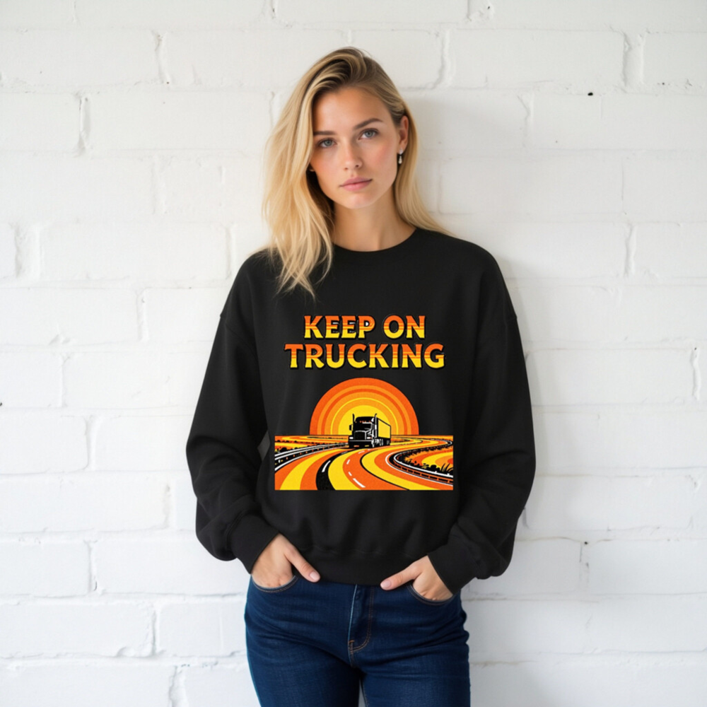 Keep On Trucking Unisex Crew Neck Sweatshirt | Black Classic Fit - Image 2