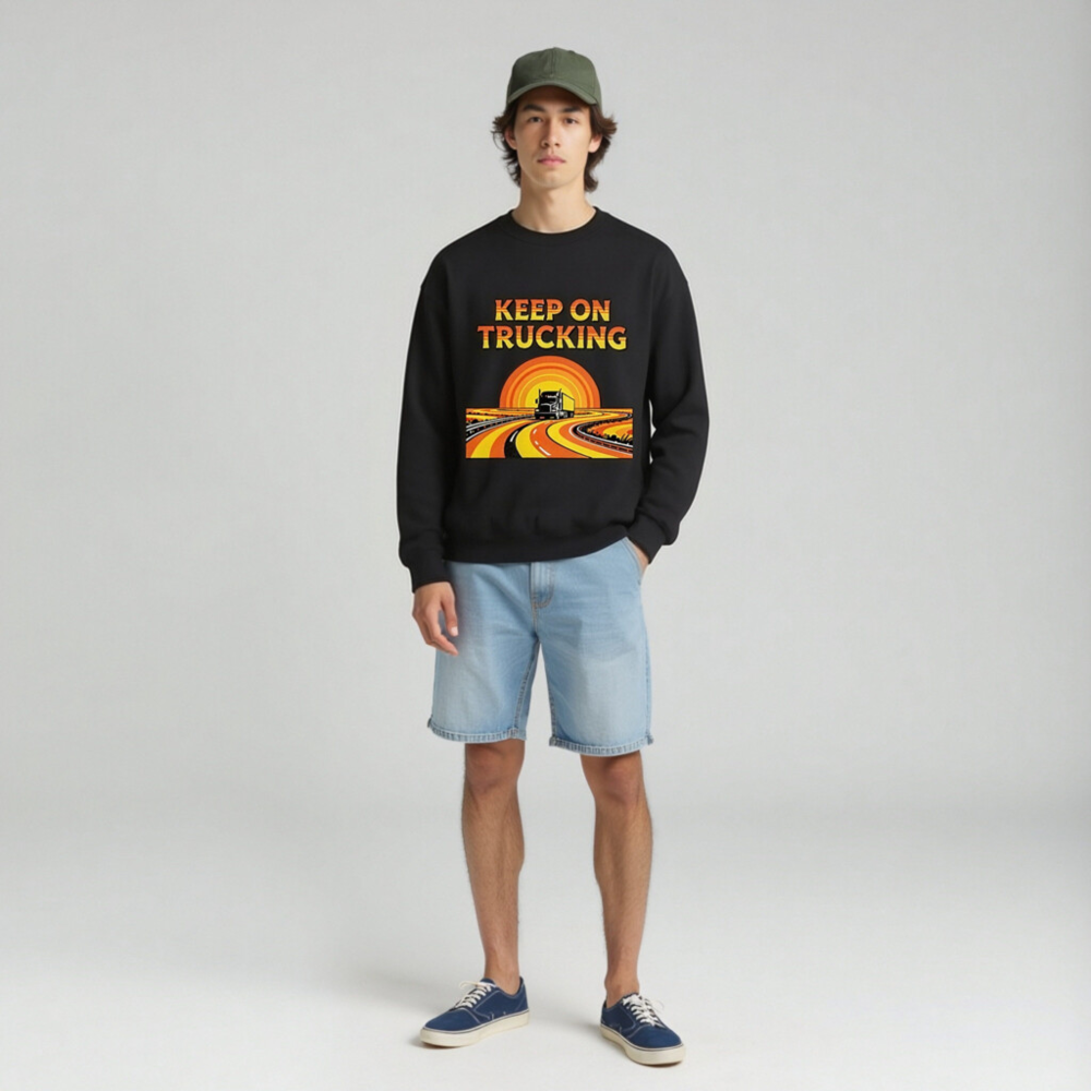 Keep On Trucking Unisex Crew Neck Sweatshirt | Black Classic Fit - Image 3