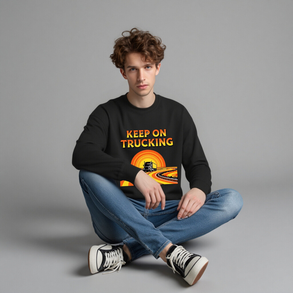 Keep On Trucking Unisex Crew Neck Sweatshirt | Black Classic Fit - Image 4