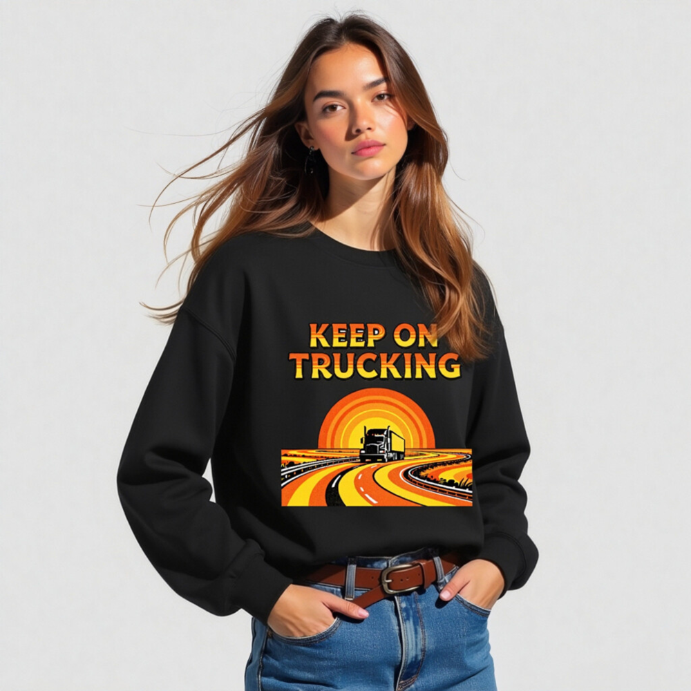 Keep On Trucking Unisex Crew Neck Sweatshirt | Black Classic Fit - Image 5