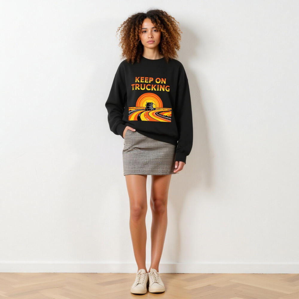 Keep On Trucking Unisex Crew Neck Sweatshirt | Black Classic Fit - Image 6