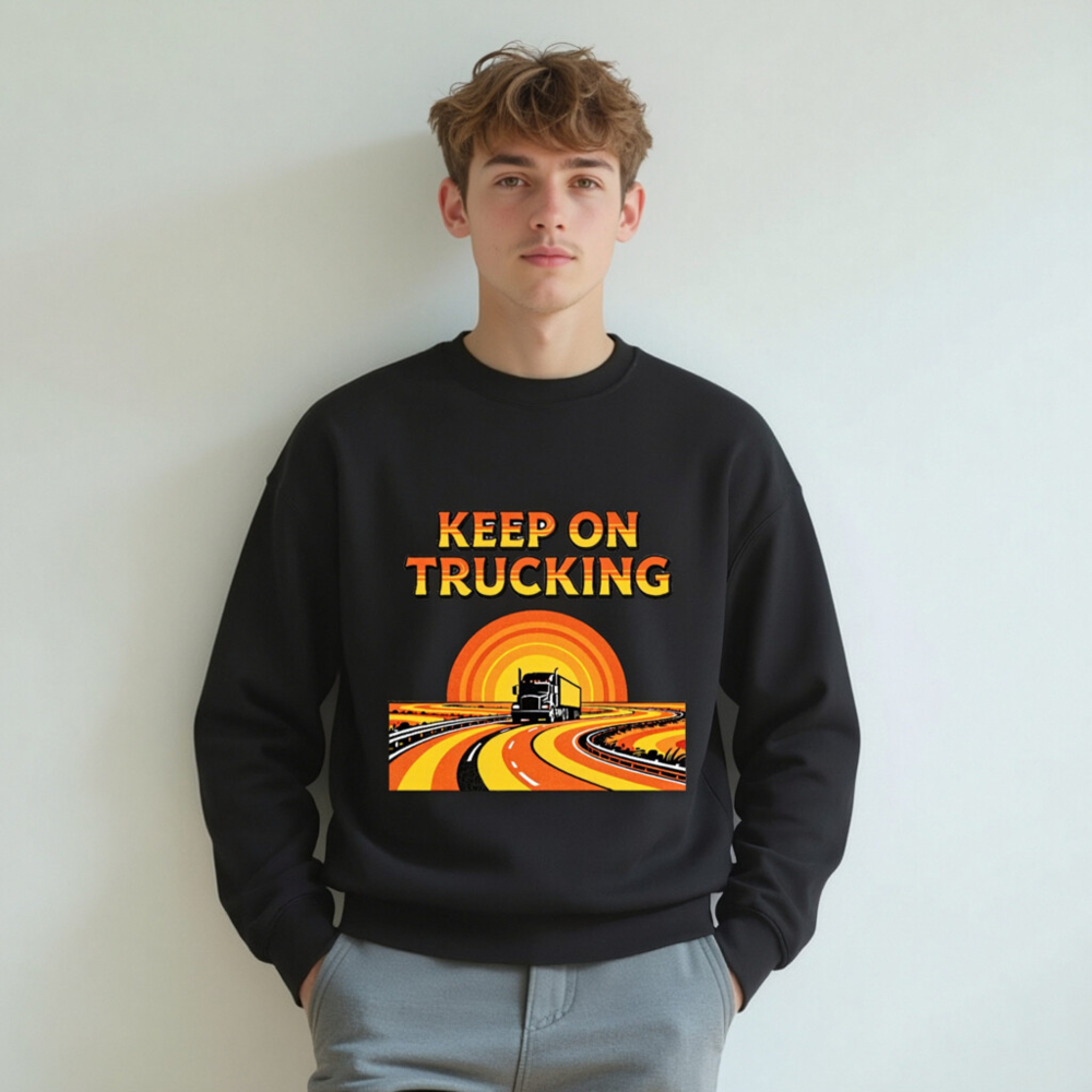 Keep On Trucking Unisex Crew Neck Sweatshirt | Black Classic Fit - Image 7