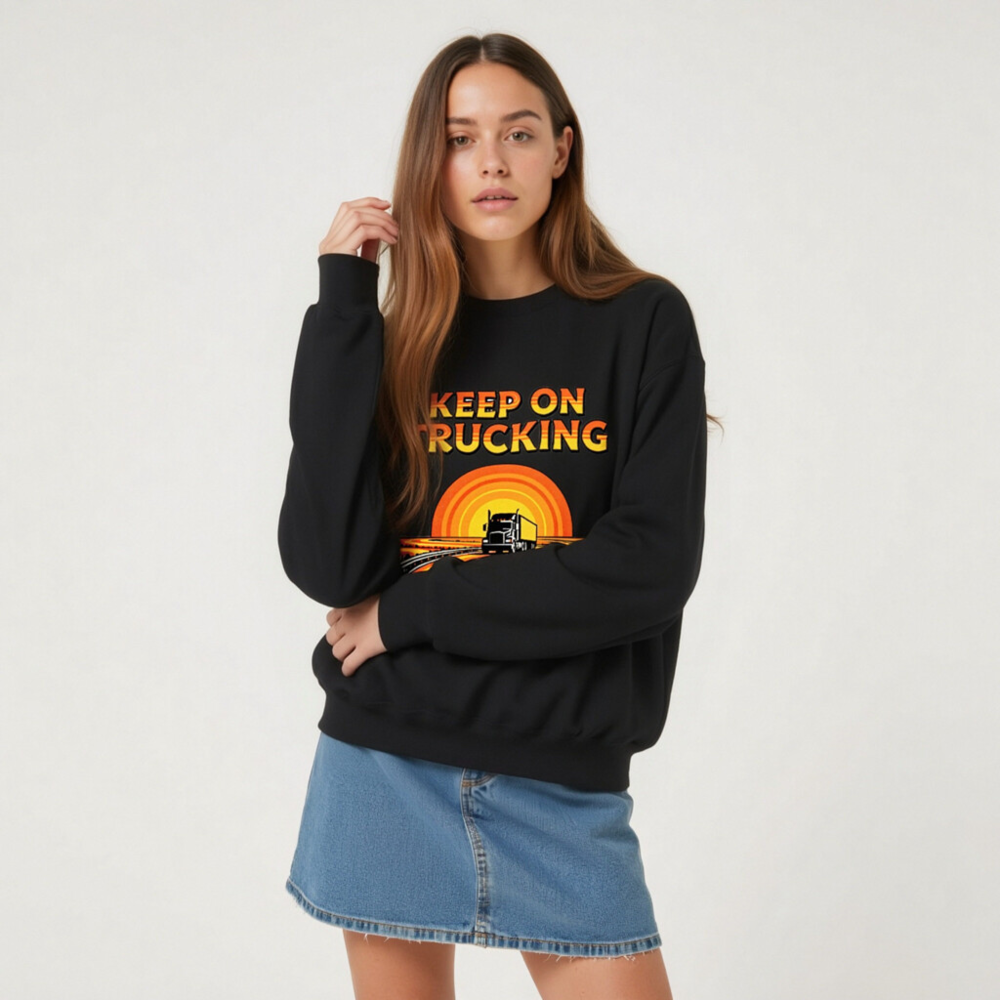 Keep On Trucking Unisex Crew Neck Sweatshirt | Black Classic Fit - Image 8
