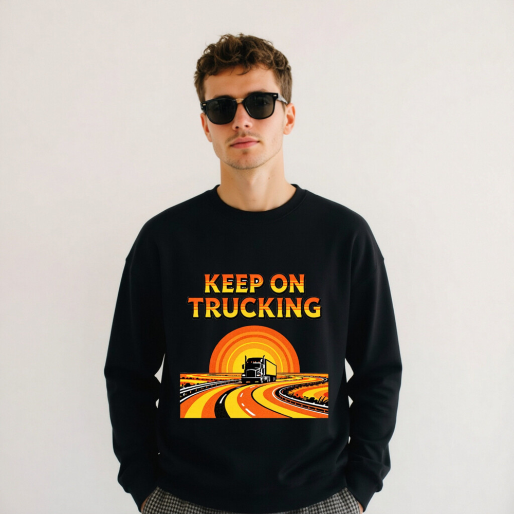 Keep On Trucking Unisex Crew Neck Sweatshirt | Black Classic Fit - Image 10