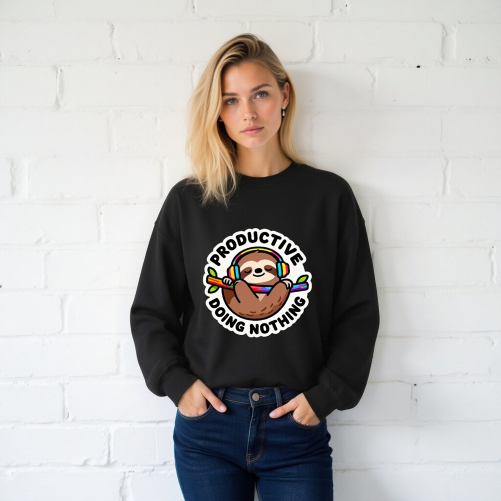 Productive Doing Nothing Sloth Sweatshirt | Unisex Crew Neck - Image 2