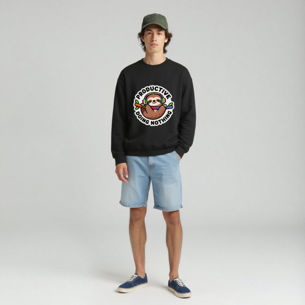Productive Doing Nothing Sloth Sweatshirt | Unisex Crew Neck - Image 3