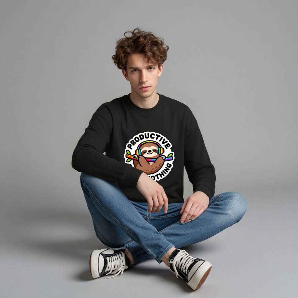 Productive Doing Nothing Sloth Sweatshirt | Unisex Crew Neck - Image 4