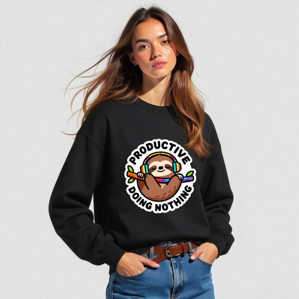 Productive Doing Nothing Sloth Sweatshirt | Unisex Crew Neck - Image 5