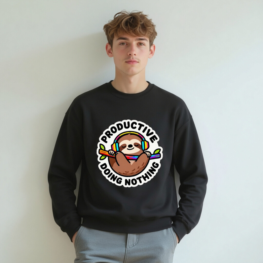 Productive Doing Nothing Sloth Sweatshirt | Unisex Crew Neck - Image 7