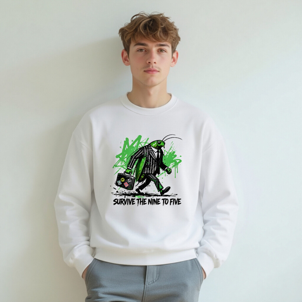 Unisex Green Grasshopper Suit Sweatshirt - Survive the Nine to Five - Image 7