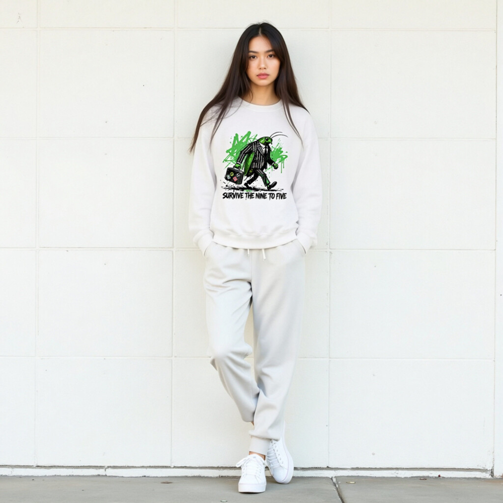 Unisex Green Grasshopper Suit Sweatshirt - Survive the Nine to Five - Image 9