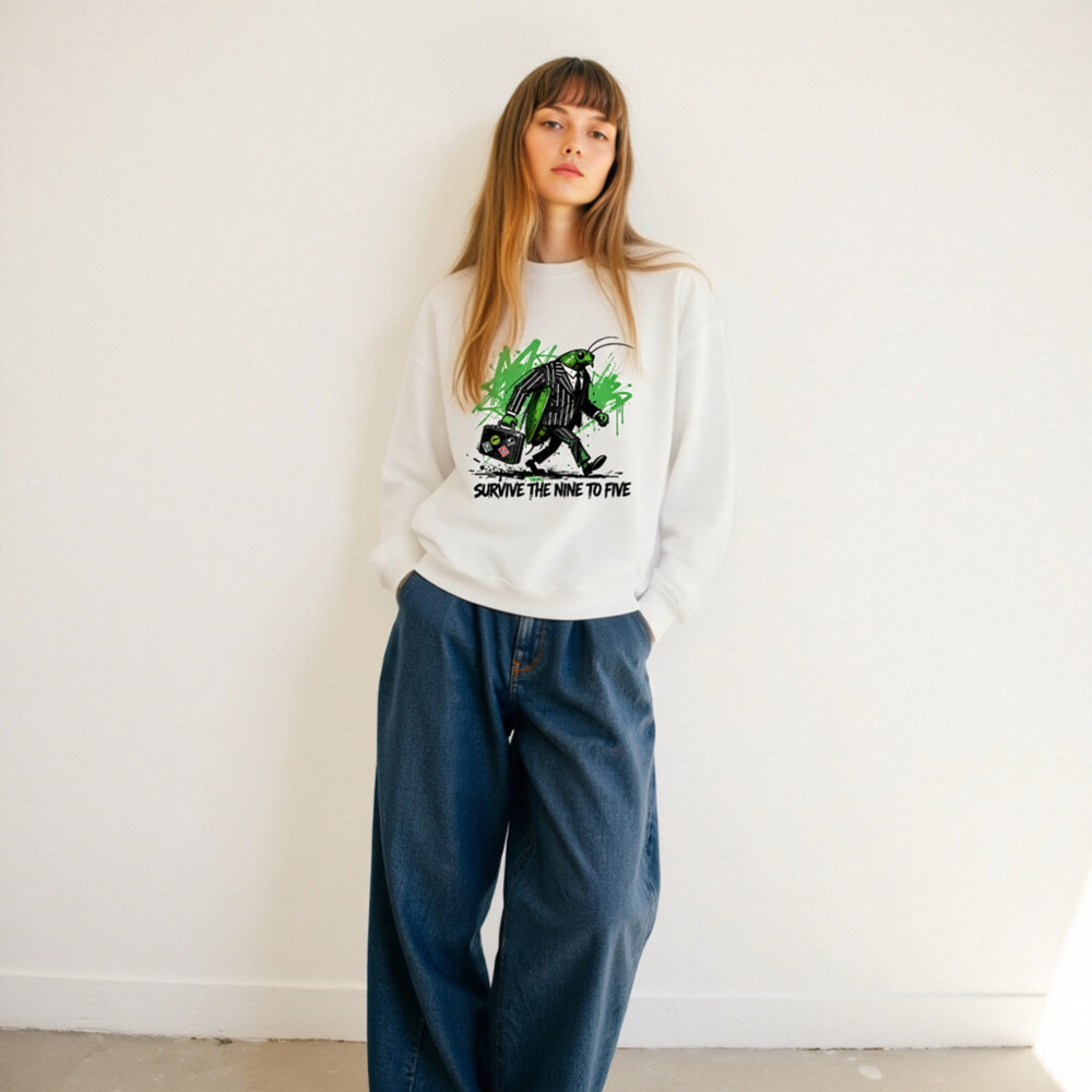 Unisex Green Grasshopper Suit Sweatshirt - Survive the Nine to Five - Image 11