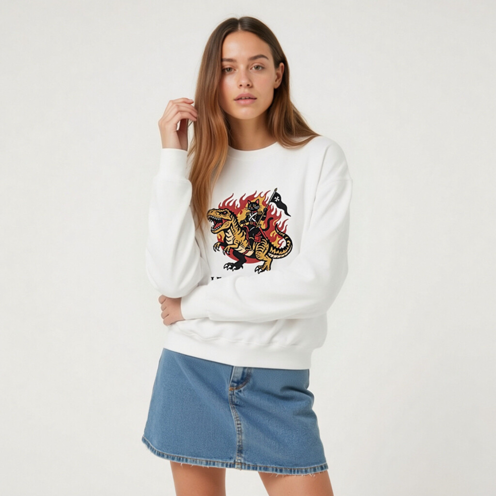 Unisex Crew Neck Sweatshirt - T-Rex & Cat Warrior, Lead or Follow - Image 8