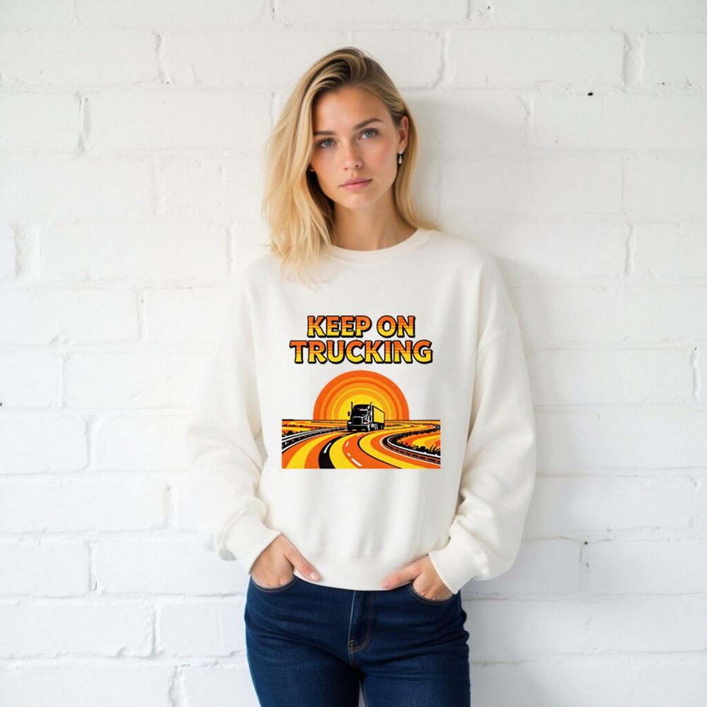 Keep On Trucking Sweatshirt - Unisex Crew Neck, Retro Road Design - Image 2