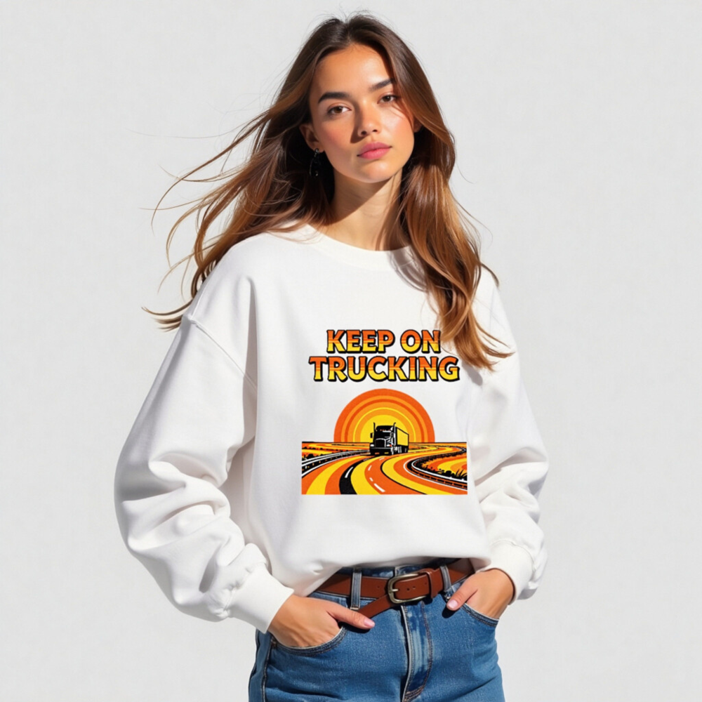 Keep On Trucking Sweatshirt - Unisex Crew Neck, Retro Road Design - Image 5