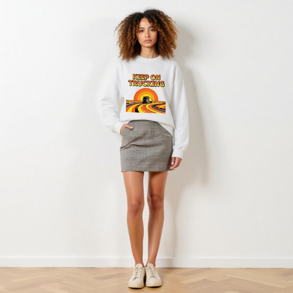 Keep On Trucking Sweatshirt - Unisex Crew Neck, Retro Road Design - Image 6