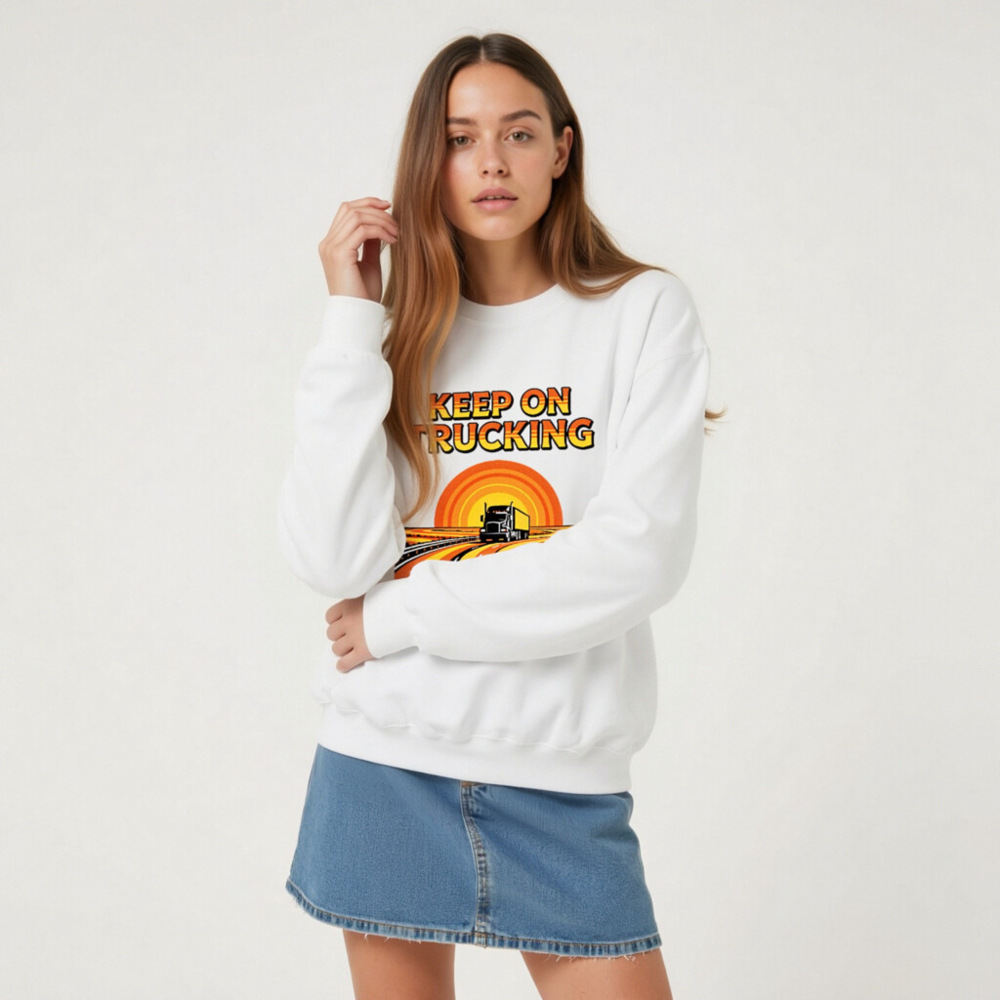 Keep On Trucking Sweatshirt - Unisex Crew Neck, Retro Road Design - Image 8