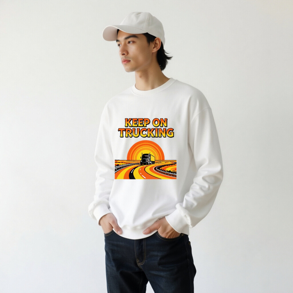 Keep On Trucking Sweatshirt - Unisex Crew Neck, Retro Road Design - Image 10