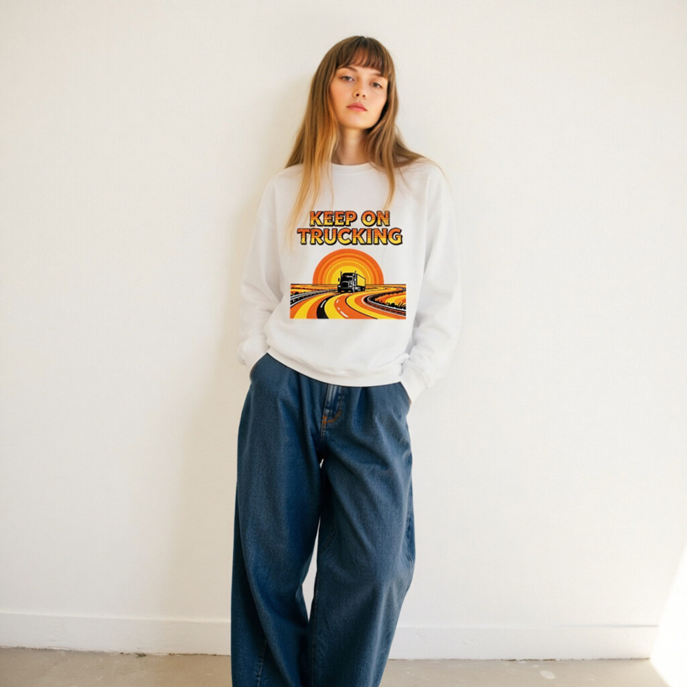 Keep On Trucking Sweatshirt - Unisex Crew Neck, Retro Road Design - Image 11
