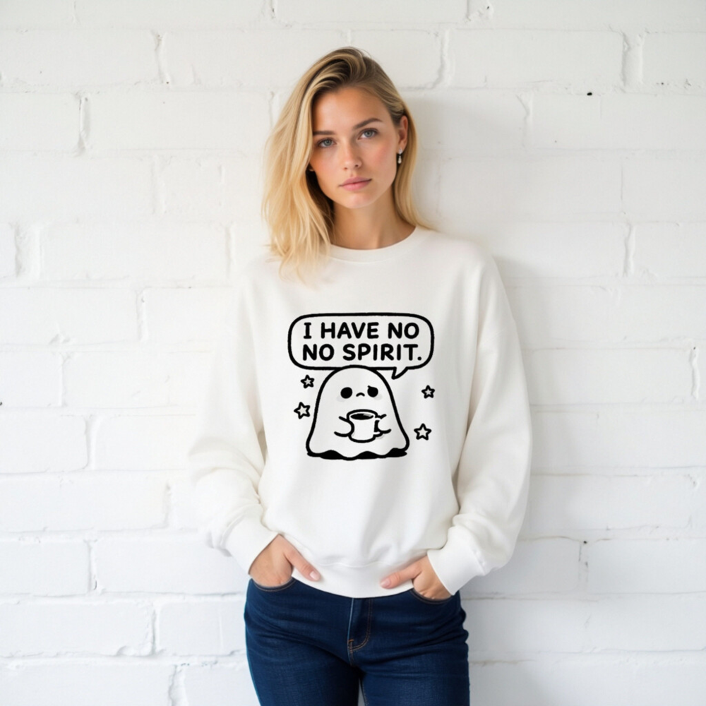 Unisex Ghost Sweatshirt - 'I Have No Spirit' Funny Crew Neck Sweatshirt - Image 2
