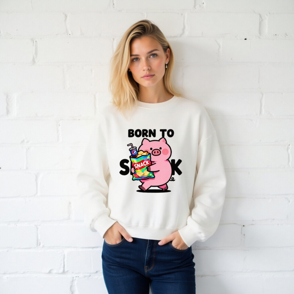 Born to Snack Pig Sweatshirt | Unisex Crew Neck, Comfortable Soft Fabric - Image 2