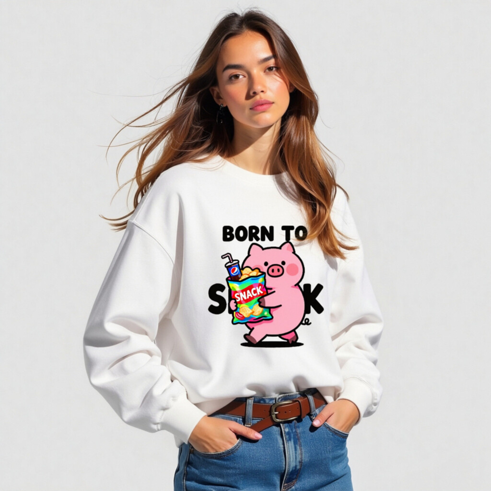 Born to Snack Pig Sweatshirt | Unisex Crew Neck, Comfortable Soft Fabric - Image 5