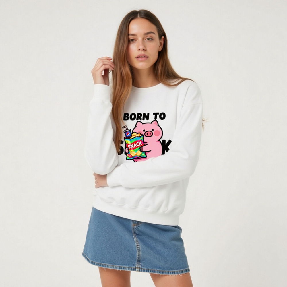 Born to Snack Pig Sweatshirt | Unisex Crew Neck, Comfortable Soft Fabric - Image 8
