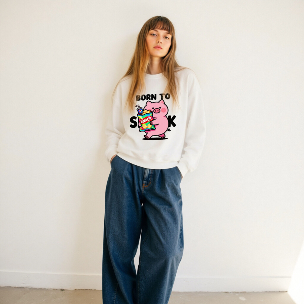 Born to Snack Pig Sweatshirt | Unisex Crew Neck, Comfortable Soft Fabric - Image 11