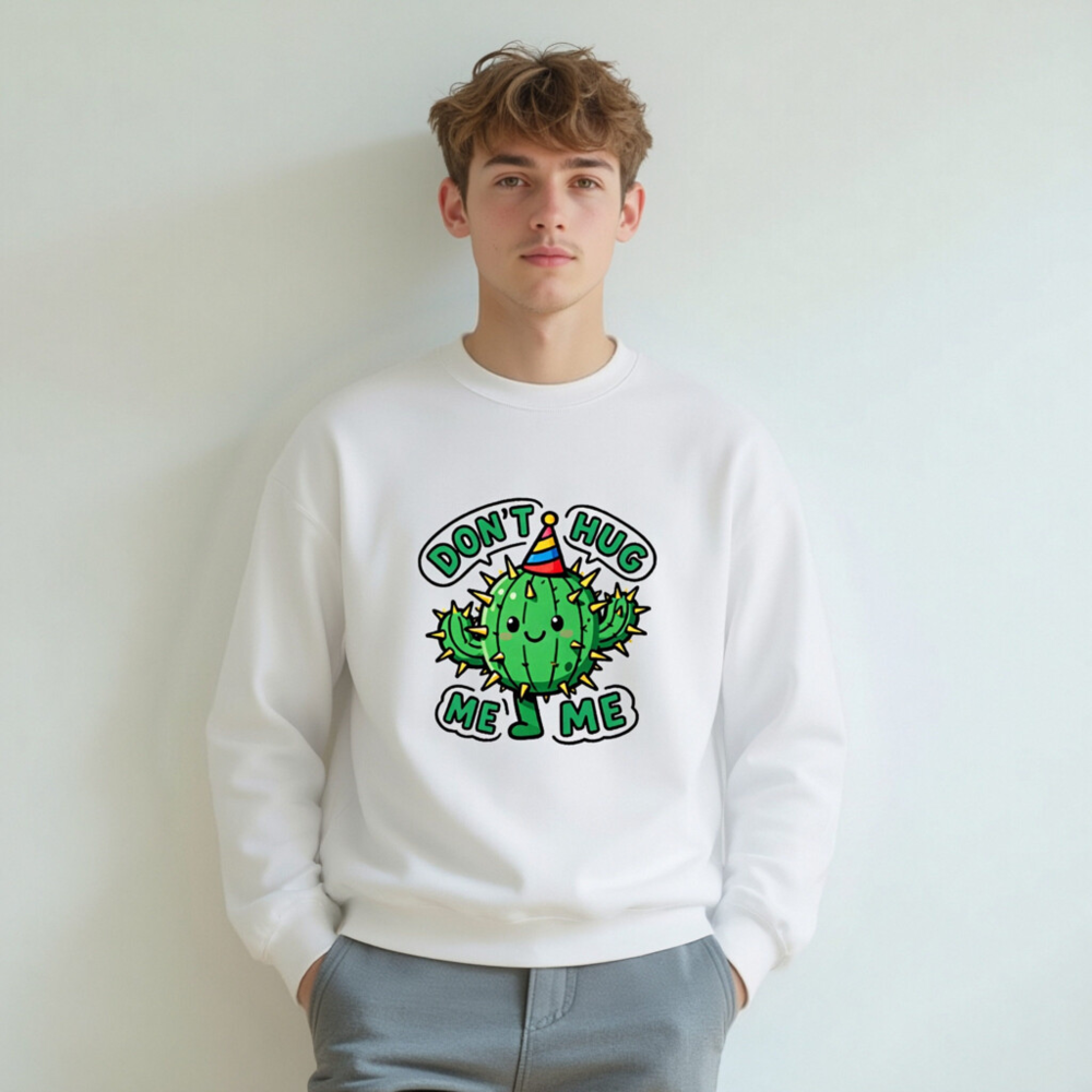 Unisex Crew Neck Sweatshirt - Cute Cactus 'Don't Hug Me' Graphic Tee - Image 7