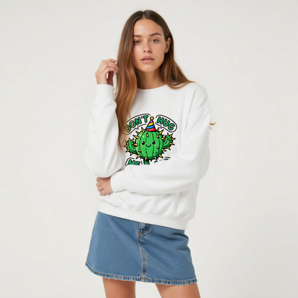 Unisex Crew Neck Sweatshirt - Cute Cactus 'Don't Hug Me' Graphic Tee - Image 8