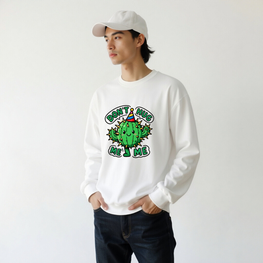 Unisex Crew Neck Sweatshirt - Cute Cactus 'Don't Hug Me' Graphic Tee - Image 10