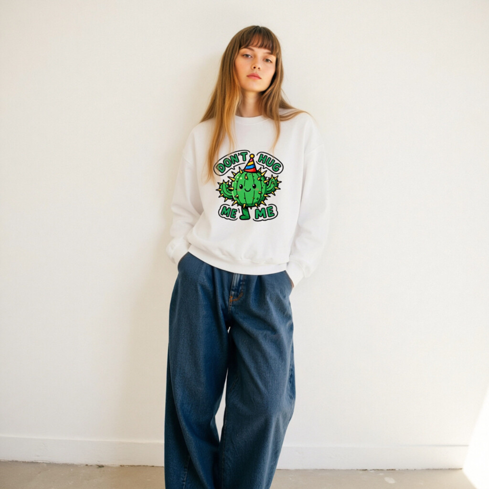 Unisex Crew Neck Sweatshirt - Cute Cactus 'Don't Hug Me' Graphic Tee - Image 11