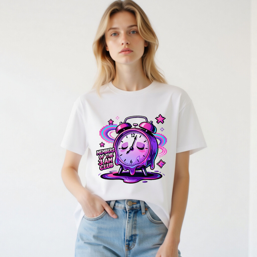 Unisex Organic Cotton T-Shirt - Members of the 3 AM Club Alarm Clock Design - Image 2