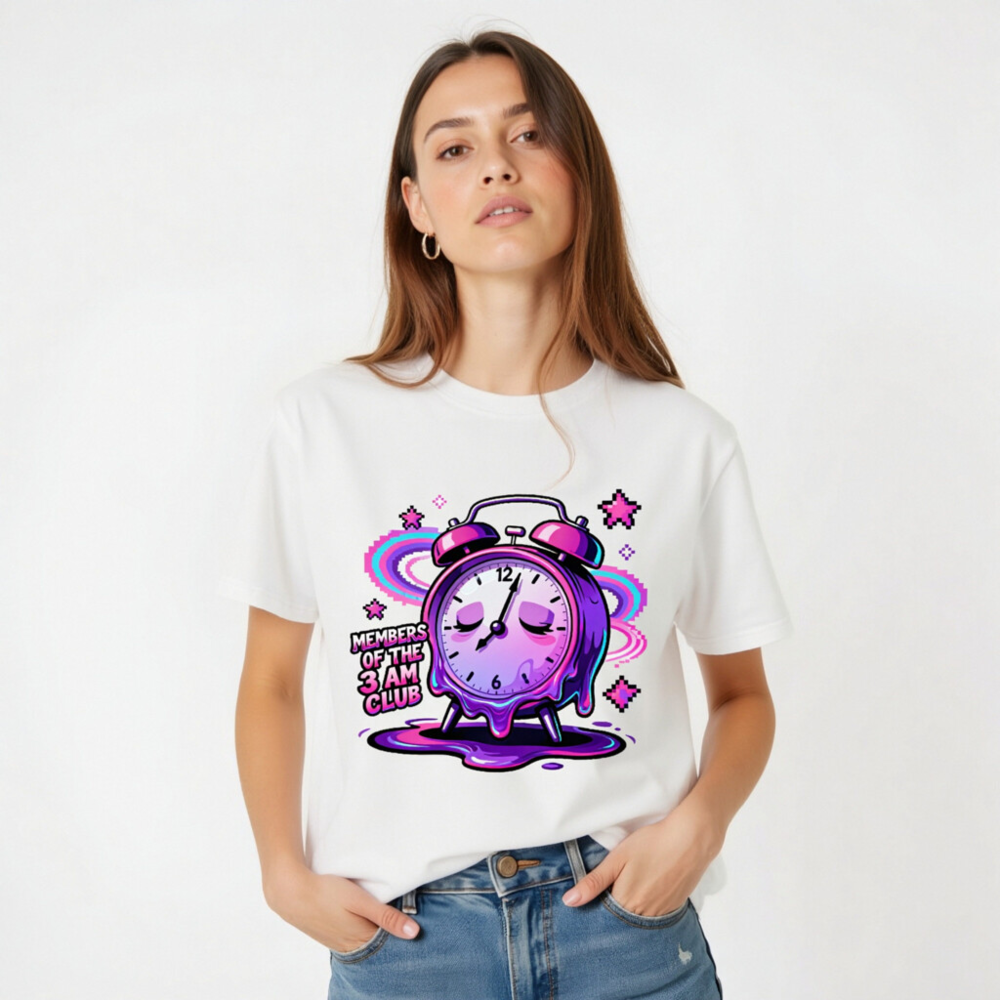 Unisex Organic Cotton T-Shirt - Members of the 3 AM Club Alarm Clock Design - Image 3