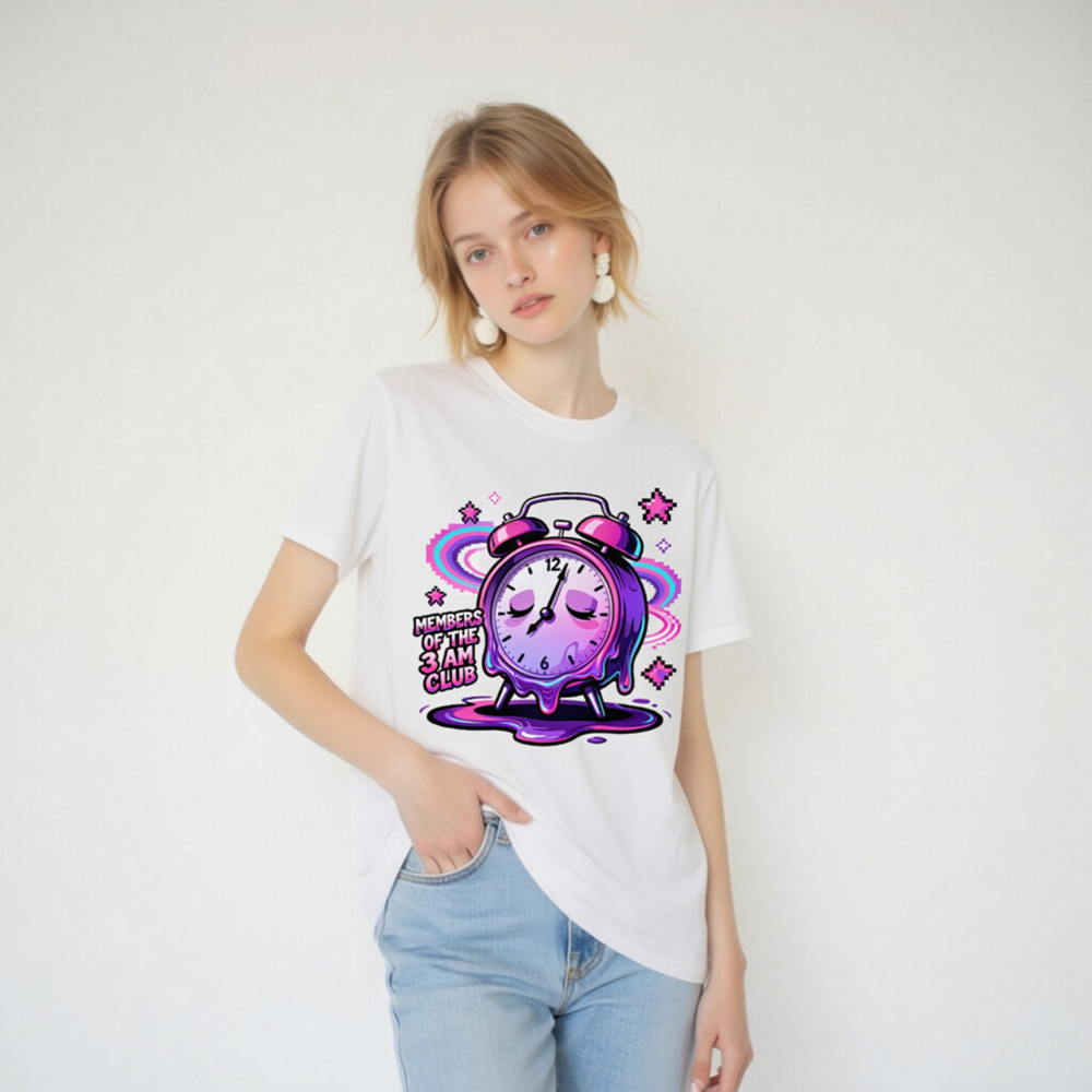 Unisex Organic Cotton T-Shirt - Members of the 3 AM Club Alarm Clock Design - Image 4
