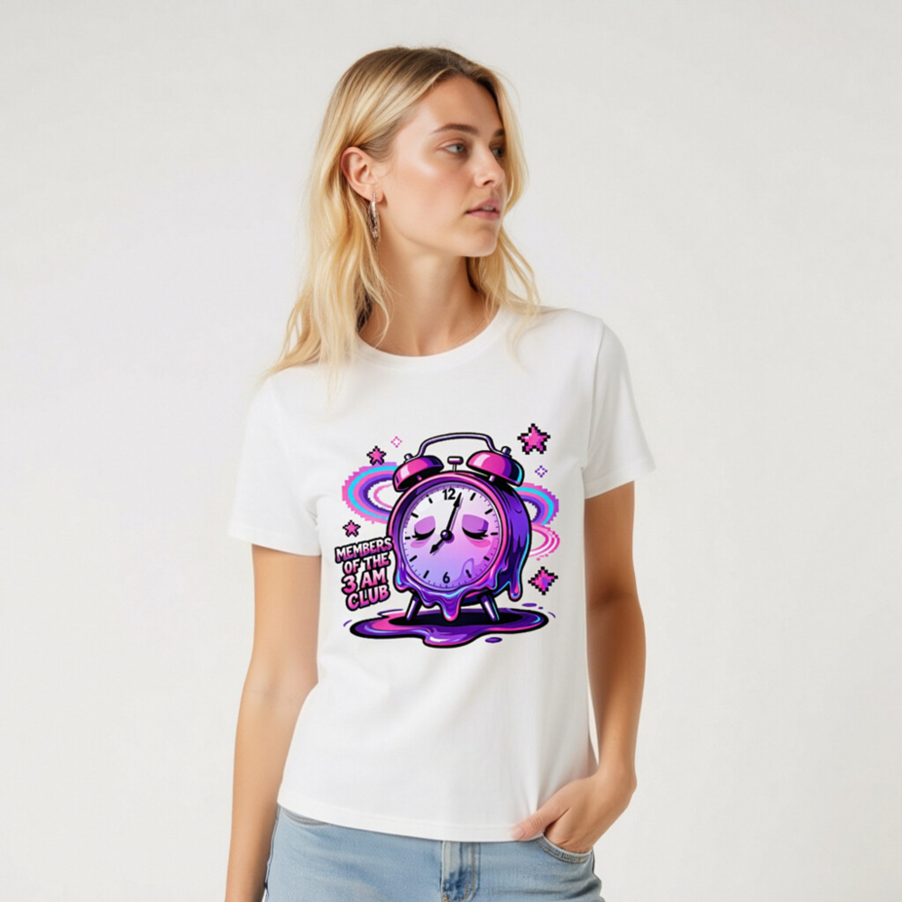 Unisex Organic Cotton T-Shirt - Members of the 3 AM Club Alarm Clock Design - Image 7