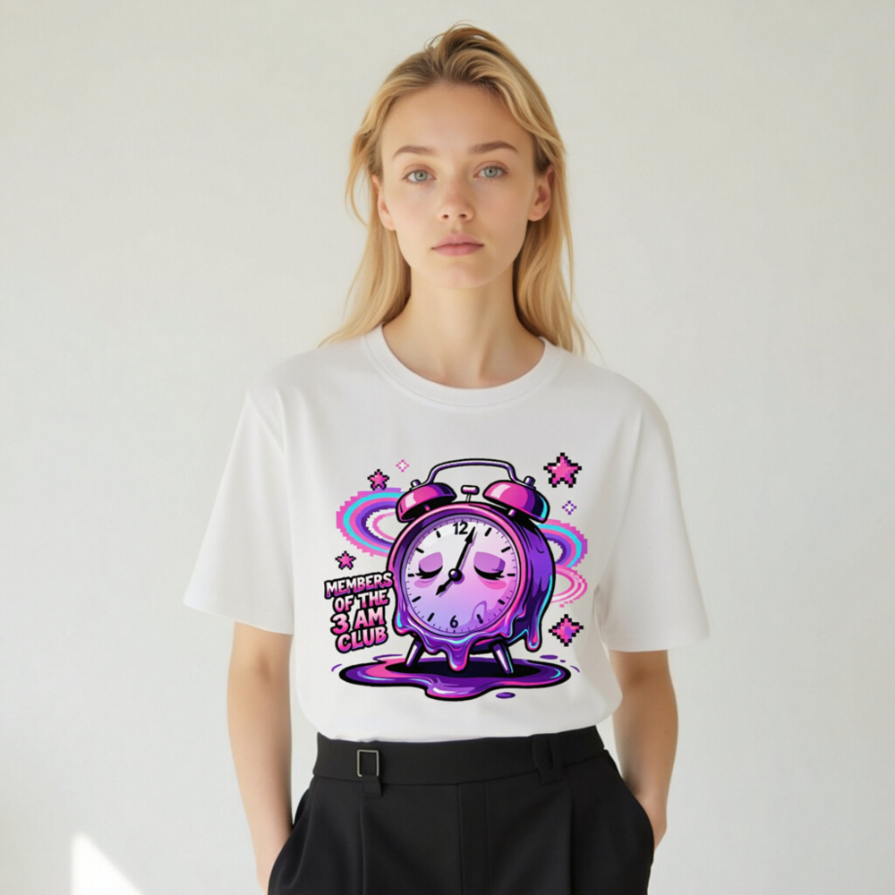 Unisex Organic Cotton T-Shirt - Members of the 3 AM Club Alarm Clock Design - Image 9