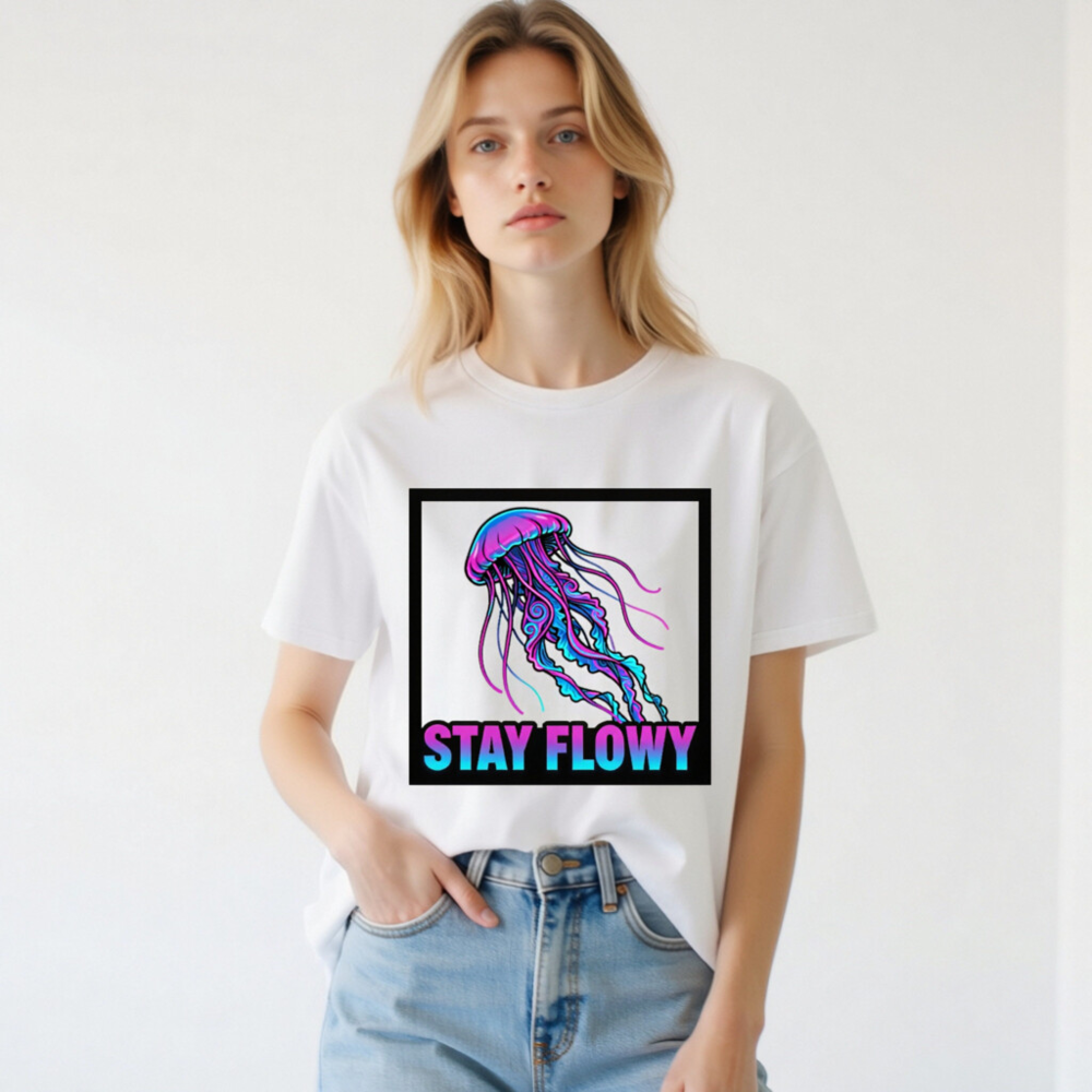 Unisex Organic Cotton T-Shirt | Stay Flowy Jellyfish Graphic Tee - Soft & Eco-Friendly - Image 2