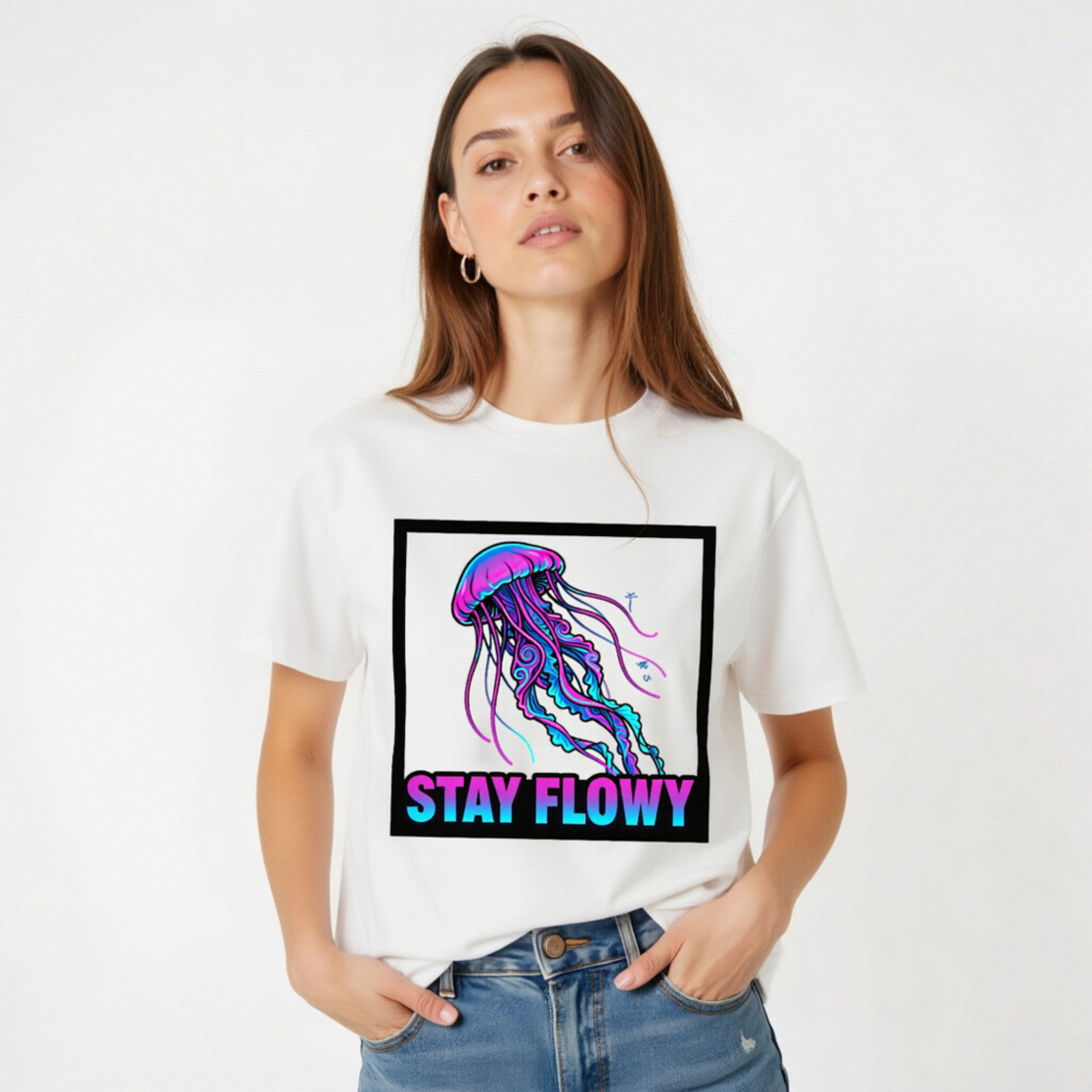 Unisex Organic Cotton T-Shirt | Stay Flowy Jellyfish Graphic Tee - Soft & Eco-Friendly - Image 3