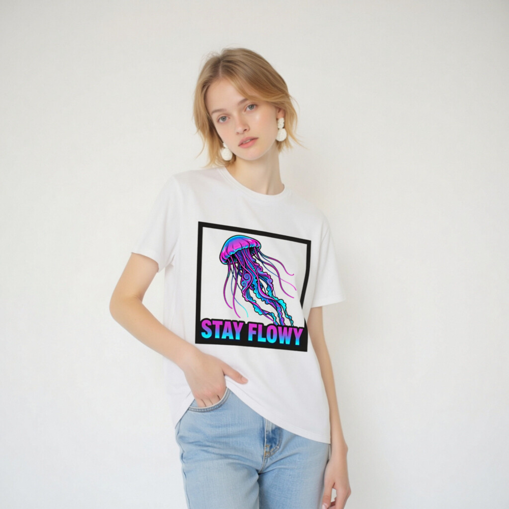 Unisex Organic Cotton T-Shirt | Stay Flowy Jellyfish Graphic Tee - Soft & Eco-Friendly - Image 4