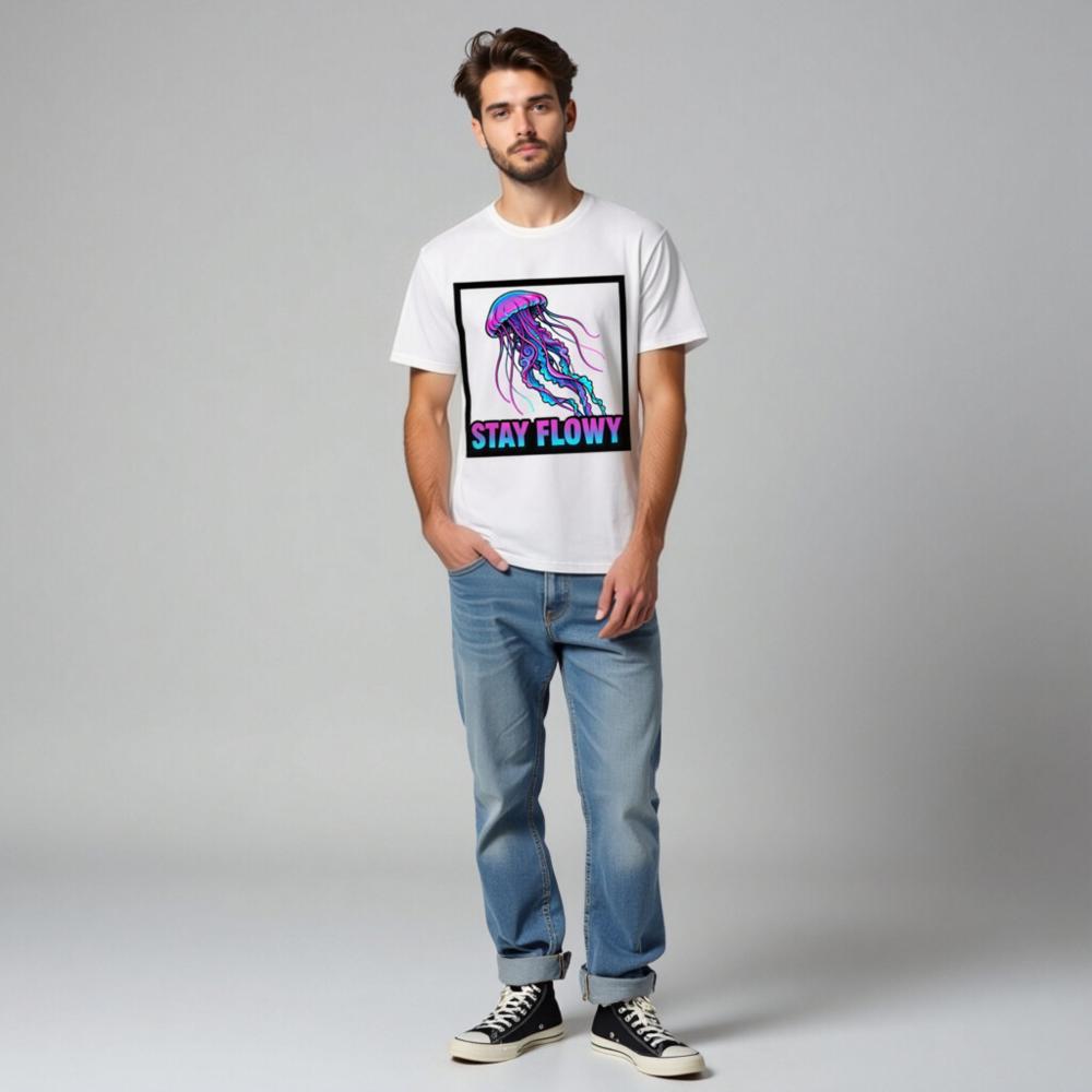 Unisex Organic Cotton T-Shirt | Stay Flowy Jellyfish Graphic Tee - Soft & Eco-Friendly - Image 5