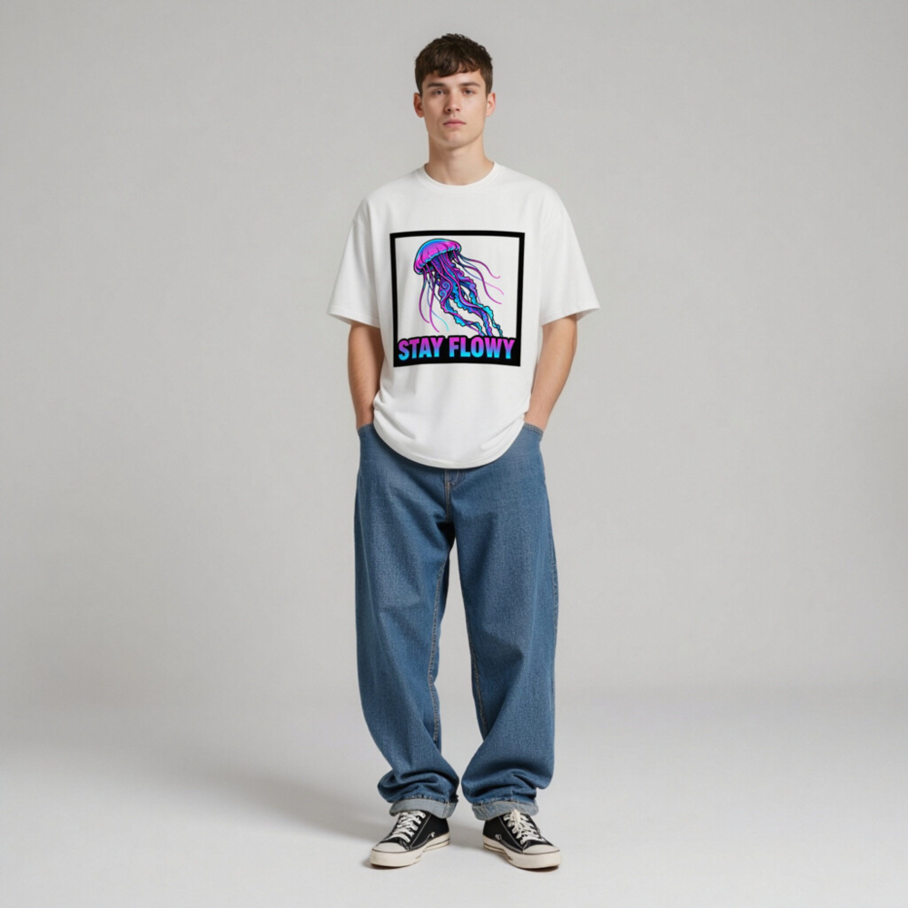 Unisex Organic Cotton T-Shirt | Stay Flowy Jellyfish Graphic Tee - Soft & Eco-Friendly - Image 6