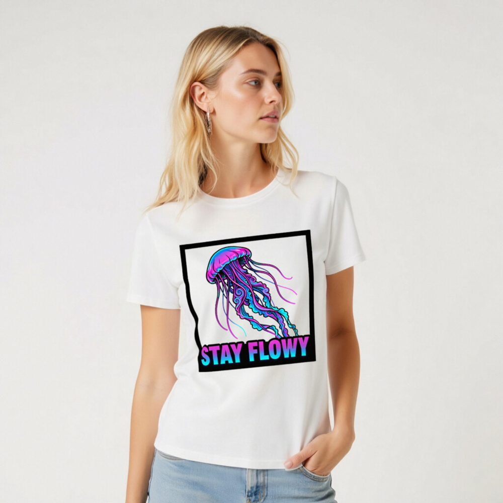 Unisex Organic Cotton T-Shirt | Stay Flowy Jellyfish Graphic Tee - Soft & Eco-Friendly - Image 7