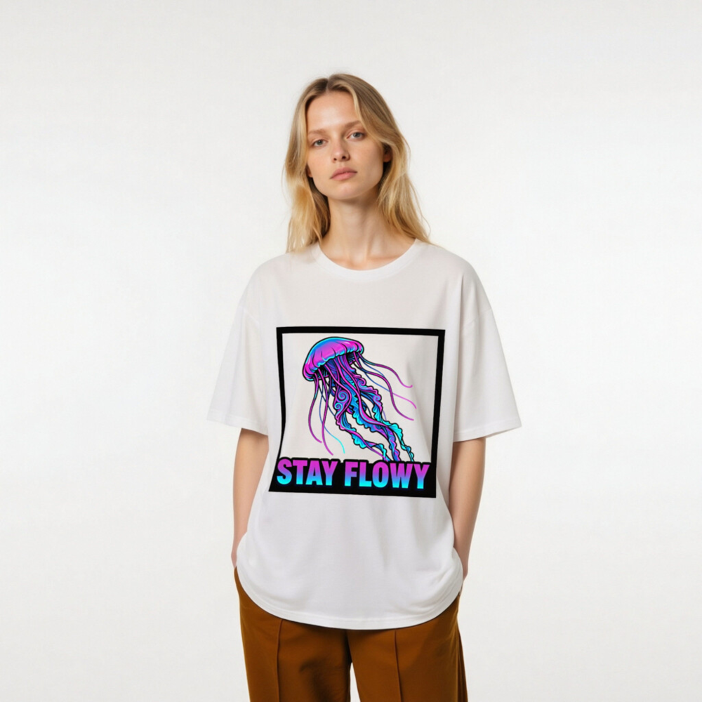 Unisex Organic Cotton T-Shirt | Stay Flowy Jellyfish Graphic Tee - Soft & Eco-Friendly - Image 8