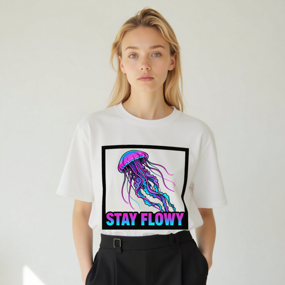 Unisex Organic Cotton T-Shirt | Stay Flowy Jellyfish Graphic Tee - Soft & Eco-Friendly - Image 9