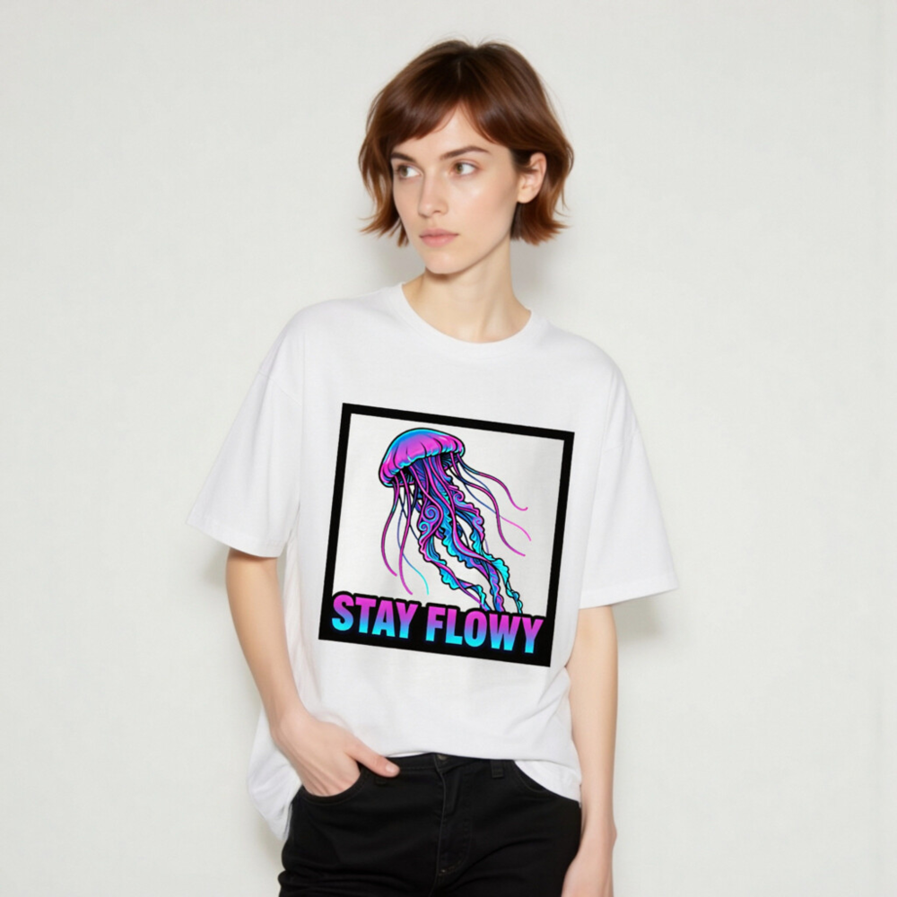Unisex Organic Cotton T-Shirt | Stay Flowy Jellyfish Graphic Tee - Soft & Eco-Friendly - Image 10