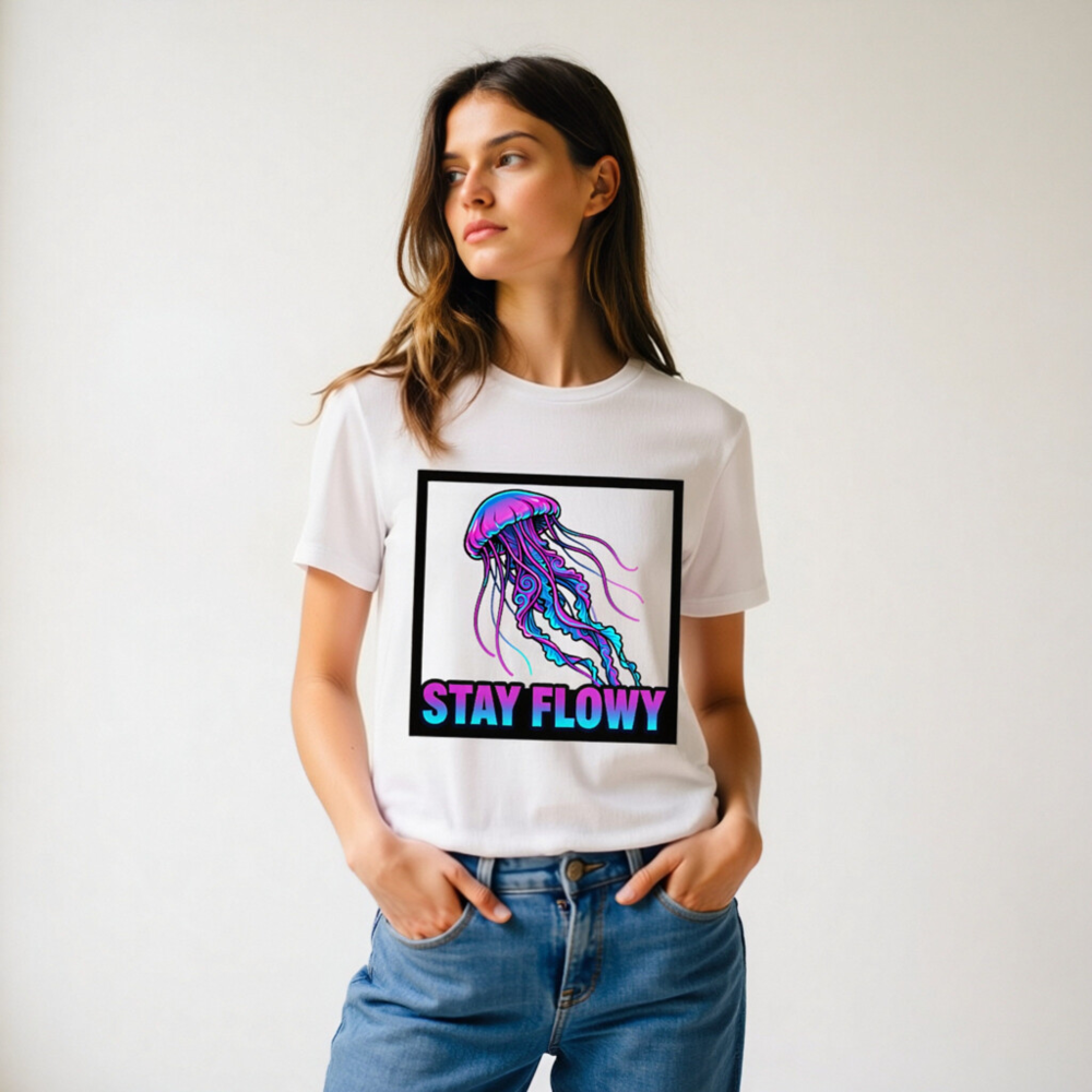 Unisex Organic Cotton T-Shirt | Stay Flowy Jellyfish Graphic Tee - Soft & Eco-Friendly - Image 11