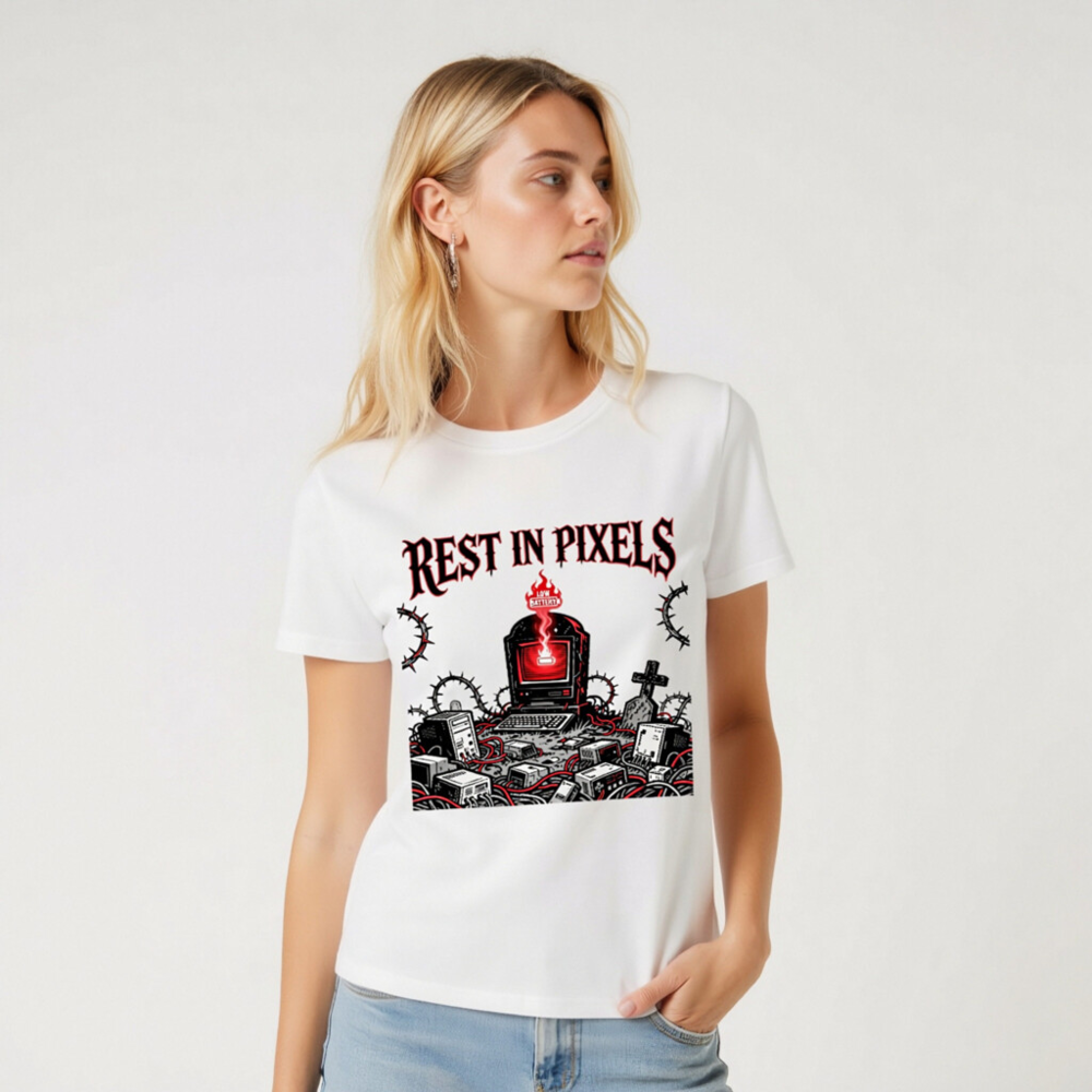 Rest in Pixels T-Shirt | Unisex Organic Cotton Tee with Gothic Tech Graveyard Design - Image 7