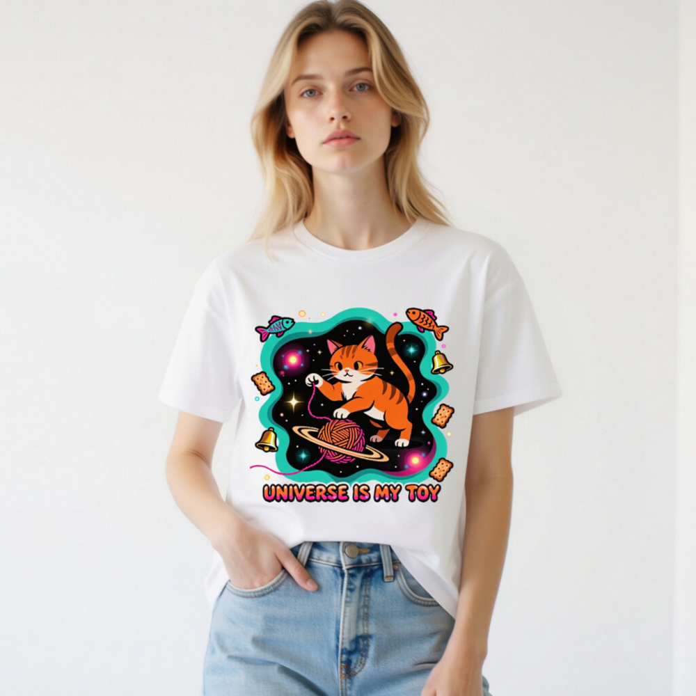 Unisex Organic Cotton T-Shirt | Universe Is My Toy Cat Design - Soft, Eco-Friendly Tee - Image 2