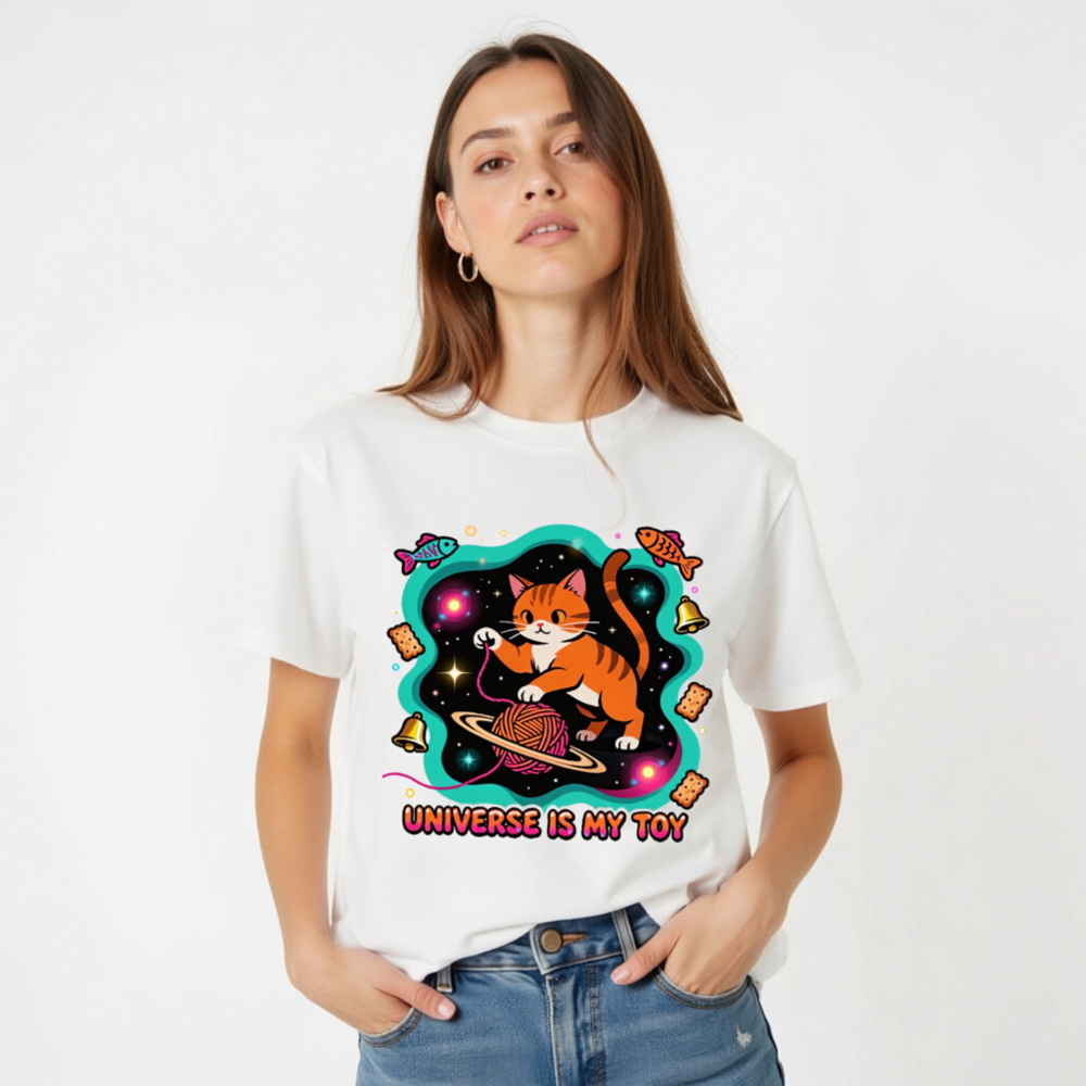 Unisex Organic Cotton T-Shirt | Universe Is My Toy Cat Design - Soft, Eco-Friendly Tee - Image 3
